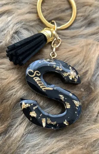 Elegant Black Resin "S" Keychain