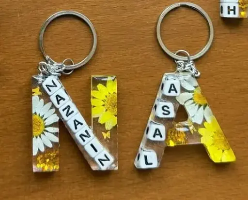 Bloom letter Name Keychain